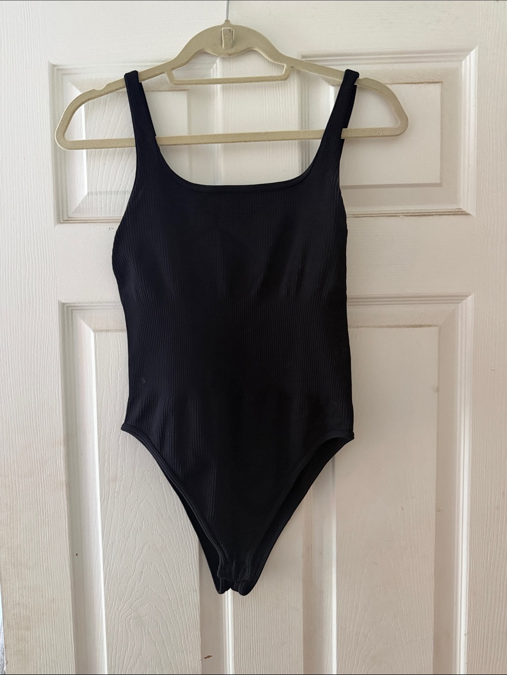Minimalist Black Ribbed Bodysuit Tank - Women's